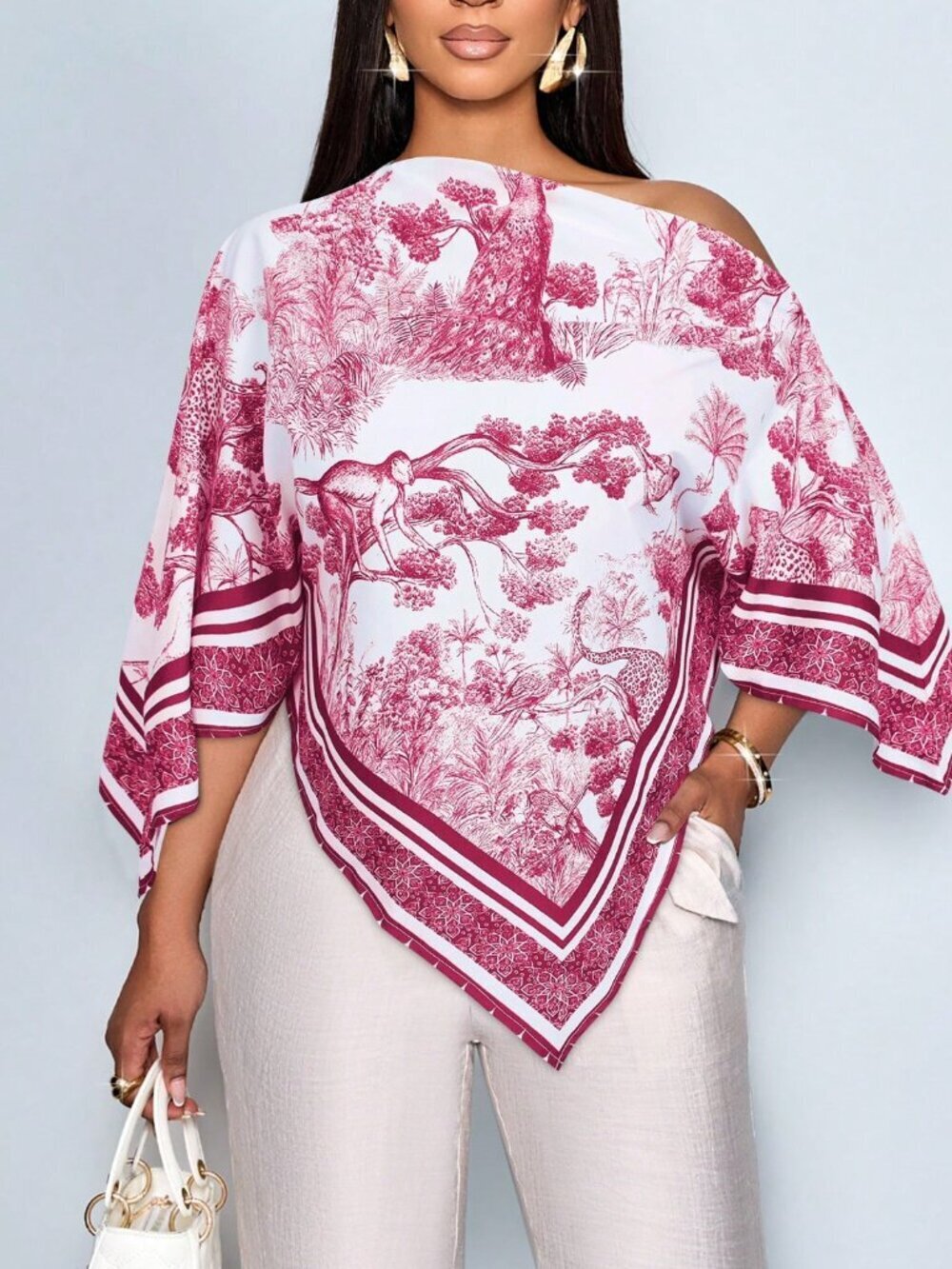 Burgundy Boho Women's Casual Asymmetric Neck Long Sleeve Batwing Blouse